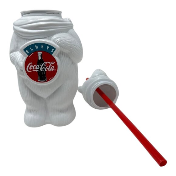 Always Coca-Cola Polar Bear Molded Bottle Tumbler Drink Straw 1990s White Red - Picture 7 of 7